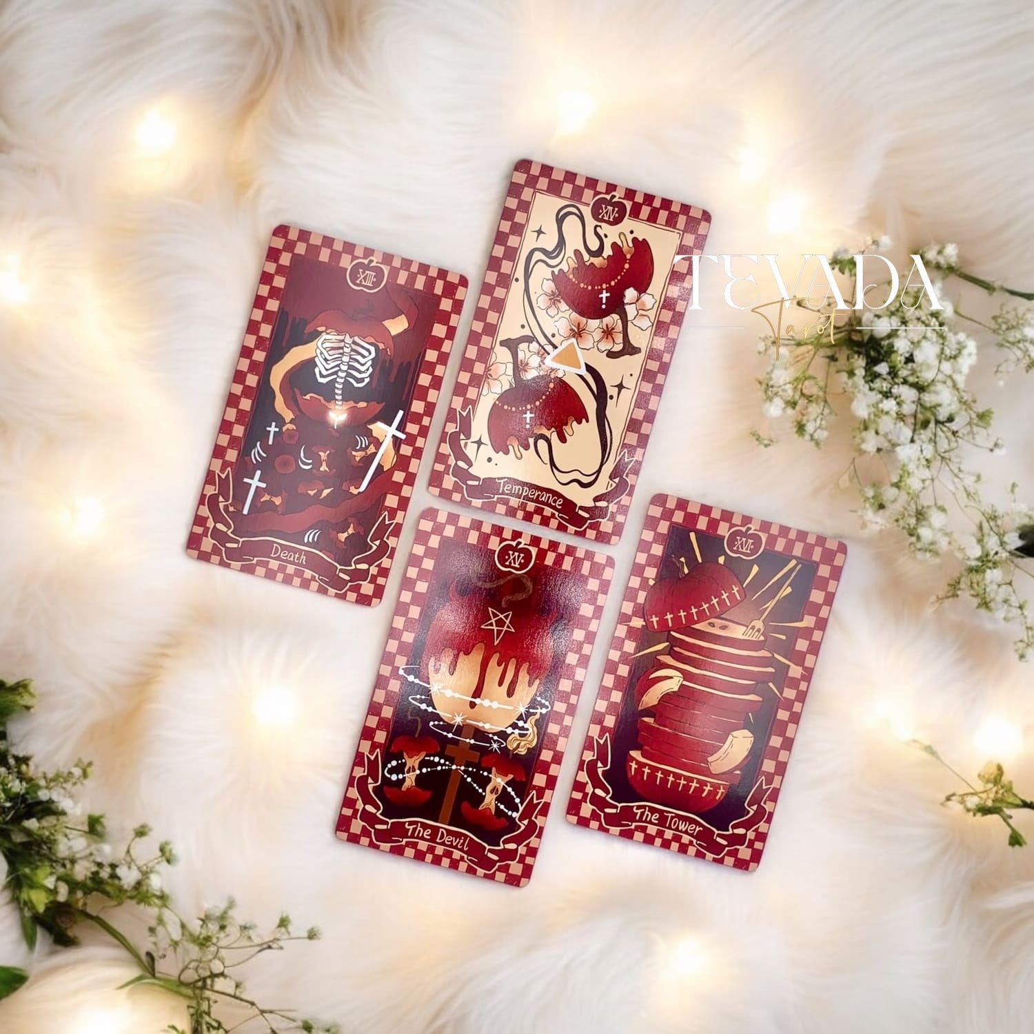 Discover the Apple Tarot DELUXE deck featuring 78 cards in a cute magical red theme. Dive into intuitive readings with designs inspired by the apple’s wisdom vitality and timeless symbolism.