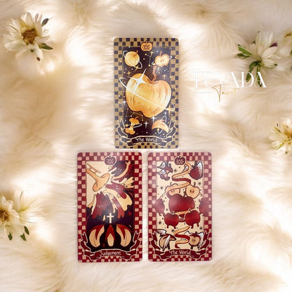 Discover the Apple Tarot DELUXE deck featuring 78 cards in a cute magical red theme. Dive into intuitive readings with designs inspired by the apple’s wisdom vitality and timeless symbolism.