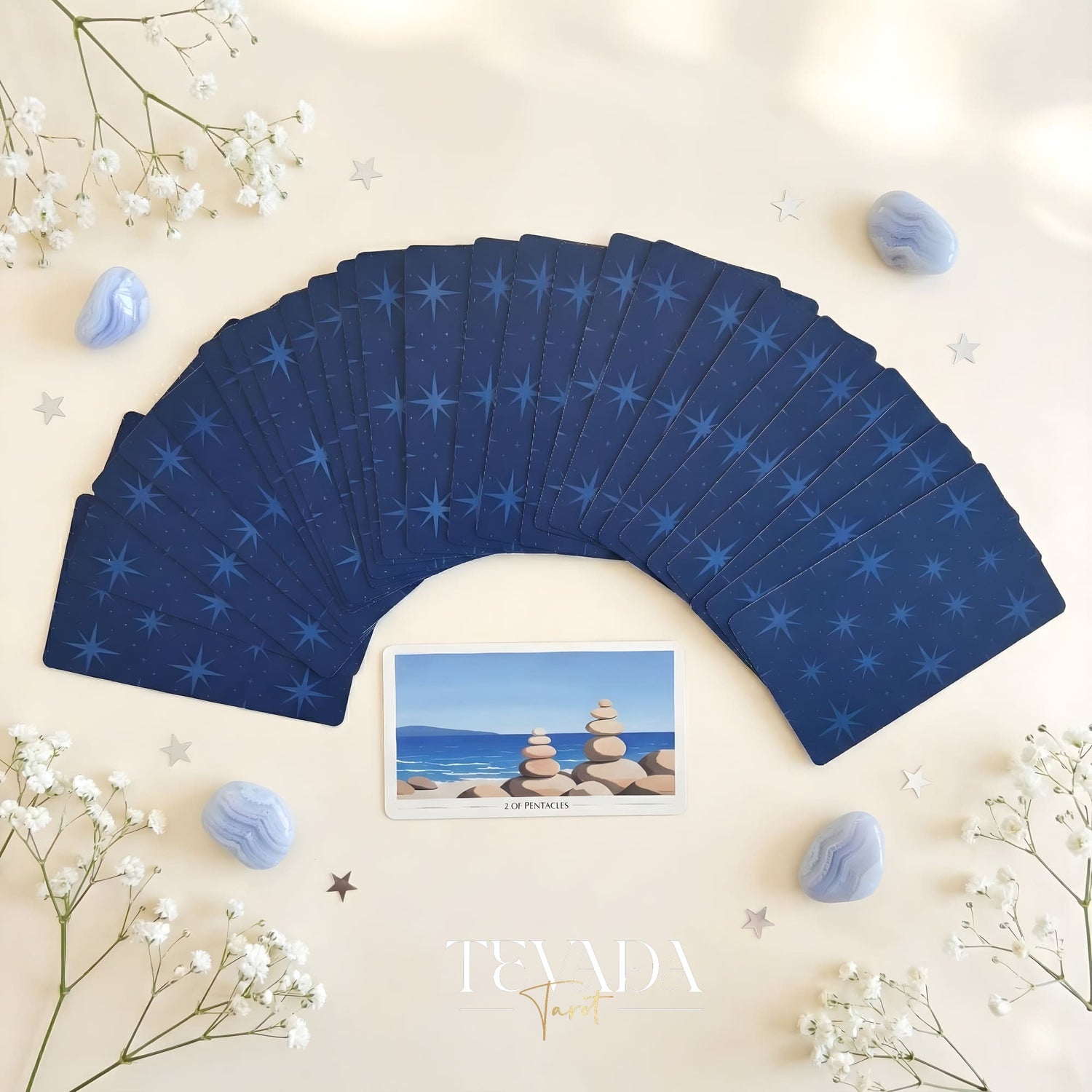 Picturesque Tarot Deck with horizontal healing landscape illustrations for intuitive divination.