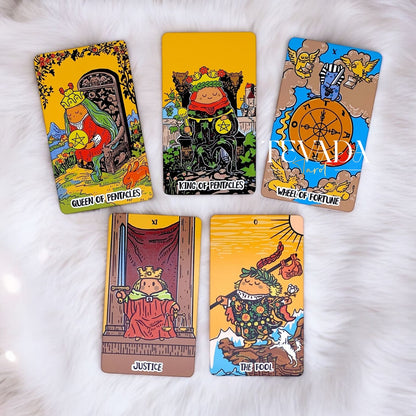 Discover the Potato Waite Tarot DELUXE, a whimsical 78-card deck featuring happy potatoes. Perfect for tarot beginners and pros seeking playful guidance and magical insights.