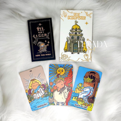 Discover the Potato Waite Tarot DELUXE, a whimsical 78-card deck featuring happy potatoes. Perfect for tarot beginners and pros seeking playful guidance and magical insights.