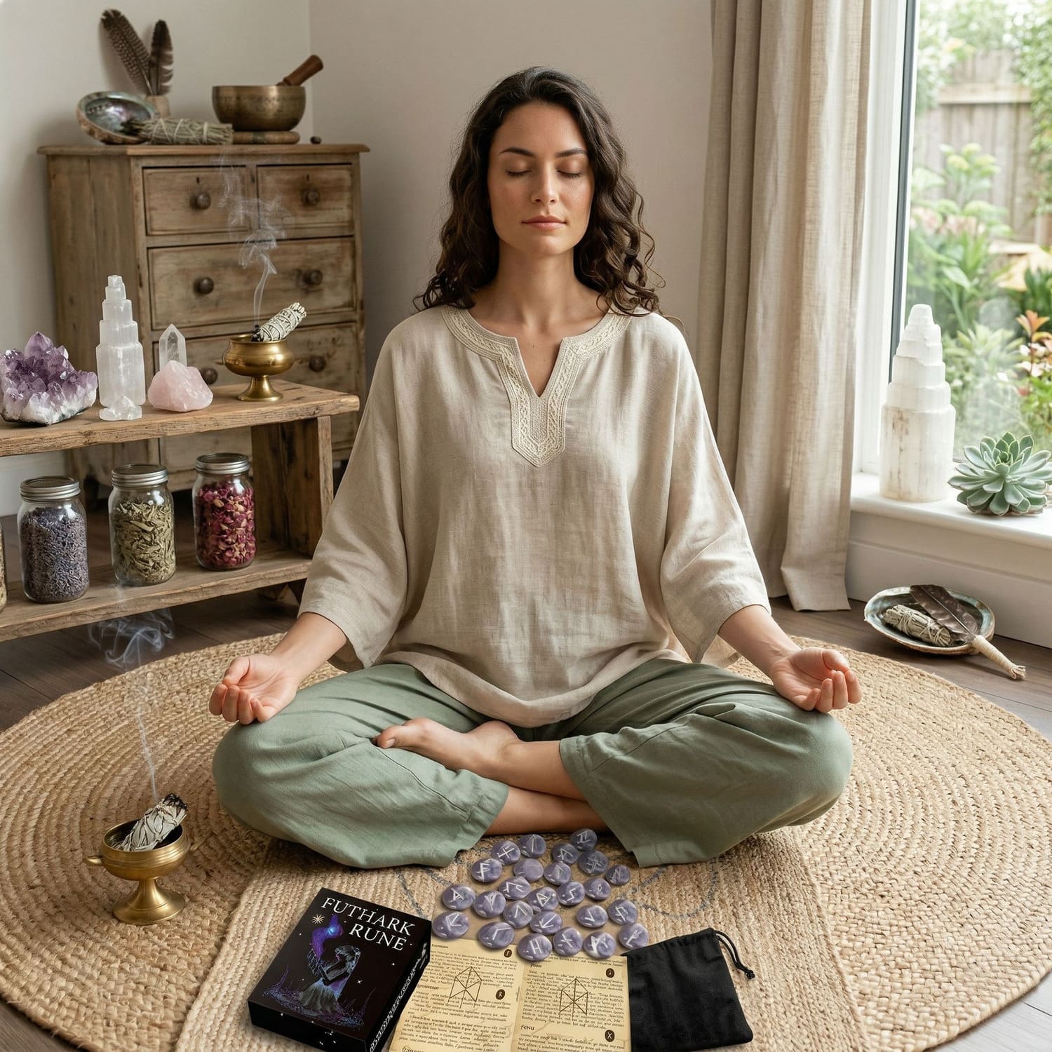 Purple Glass Runestone Set in translucent amethyst-colored glaze for divination, meditation, and minimalist altar decor.