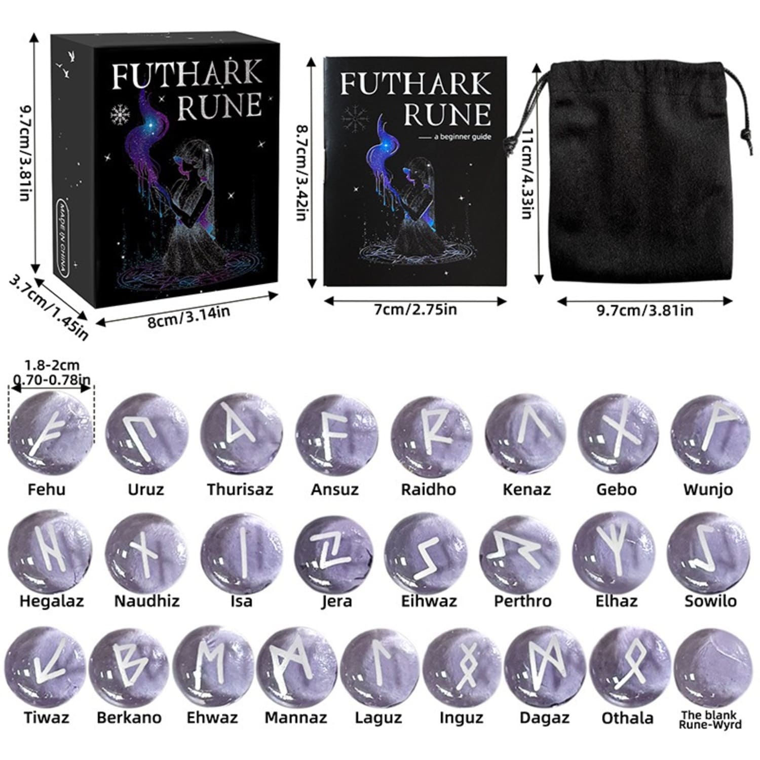 Purple Glass Runestone Set in translucent amethyst-colored glaze for divination, meditation, and minimalist altar decor.