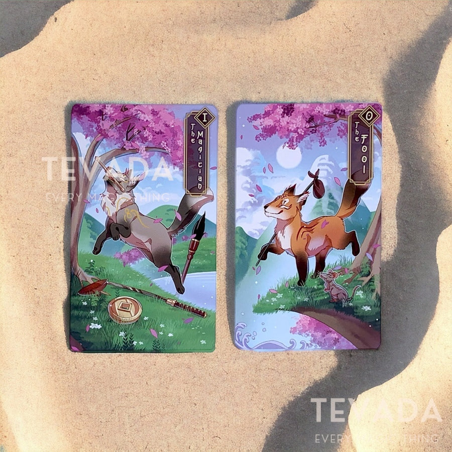 Embark on a magical journey with the Seasonal Fox Tarot II. This 78-card cartoon Tarot deck, inspired by Japanese folklore, offers DAY &amp; NIGHT editions to suit all skill levels