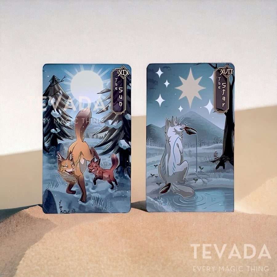 Embark on a magical journey with the Seasonal Fox Tarot II. This 78-card cartoon Tarot deck, inspired by Japanese folklore, offers DAY &amp; NIGHT editions to suit all skill levels