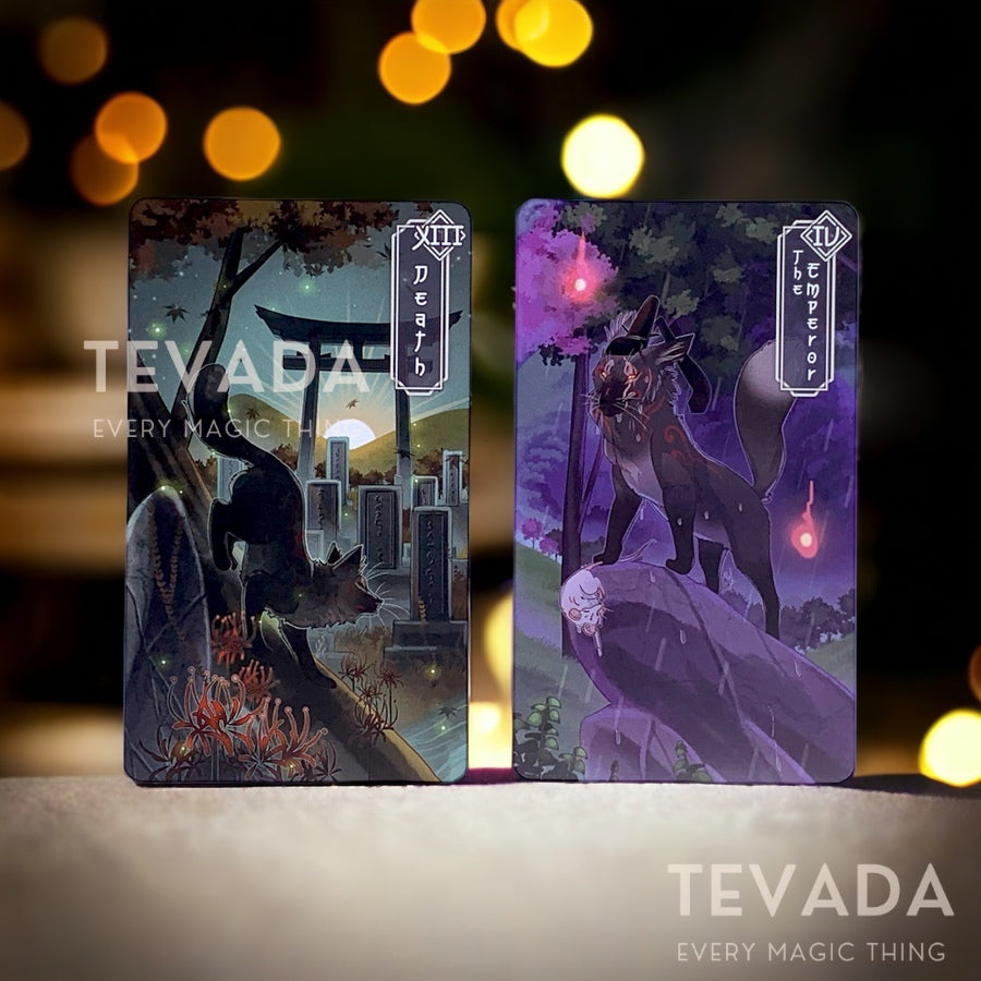Embark on a magical journey with the Seasonal Fox Tarot II. This 78-card cartoon Tarot deck, inspired by Japanese folklore, offers DAY &amp; NIGHT editions to suit all skill levels