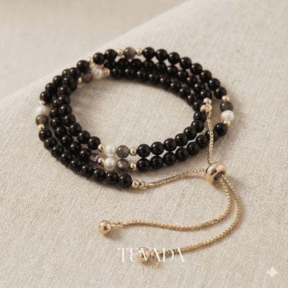 Handmade healing crystal bracelet in 3 designs for protection, intuition, and emotional balance. Crafted with obsidian, moonstone, and shell stone for spiritual rituals or daily wear.