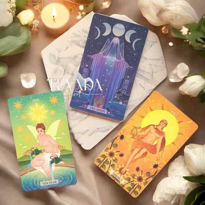 Discover the Shining Stars Tarot DELUXE Edition—78 starry-inspired cards linking history, intuition, and guidance to reveal wisdom, clarity, and personal growth through magical divination.