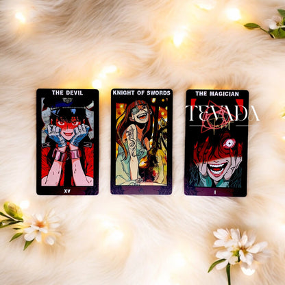 Explore the Soul Splash Tarot – an 82-card deck blending comic art with intuitive storytelling. Confront fears, embrace transformation, and dive into a visually stunning world of magic and grotesque beauty.