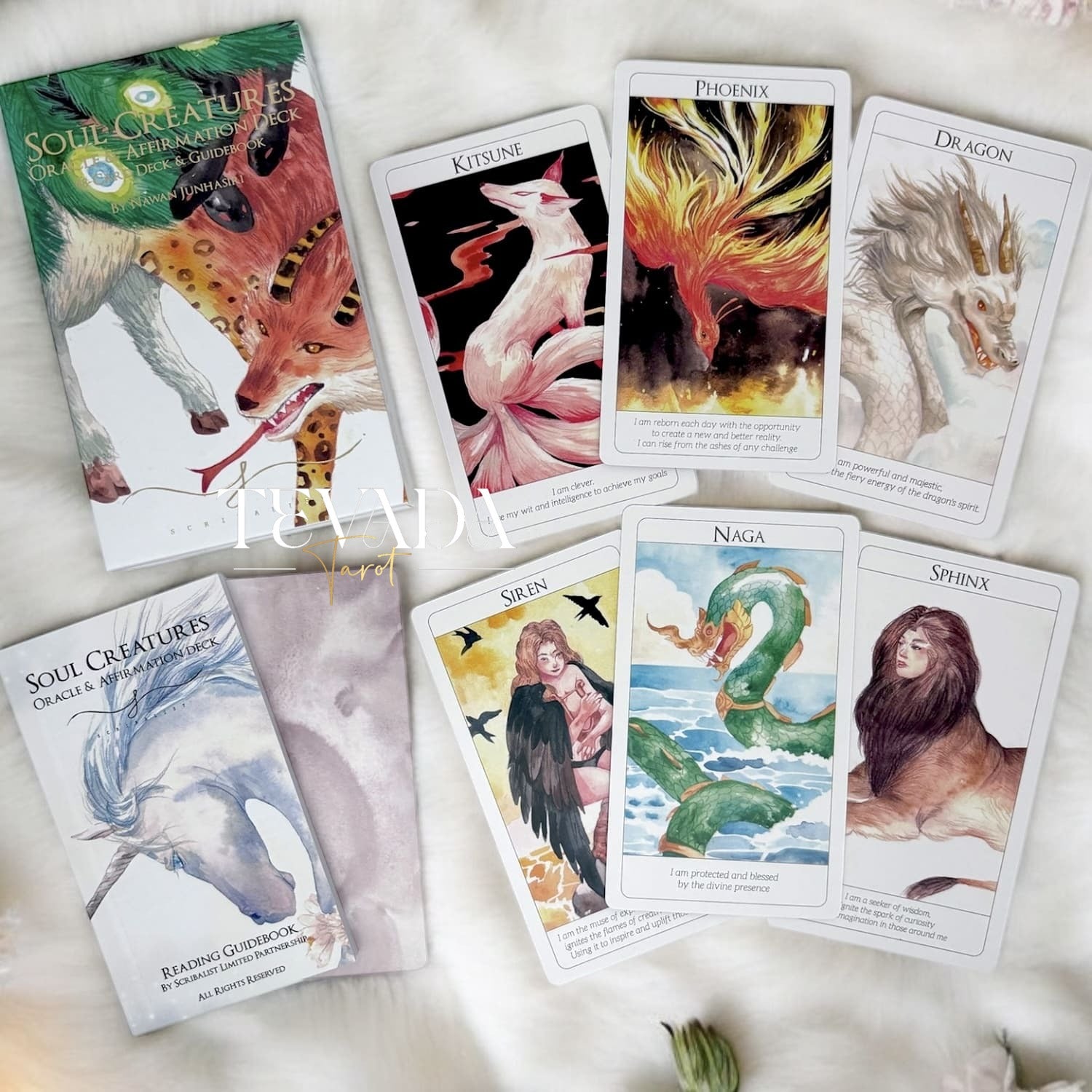 Discover the Soul Creatures Oracle, a 48-card deck illustrated in watercolor style, featuring mythical creatures. Perfect for intuitive guidance, personal growth, and magical reflections.