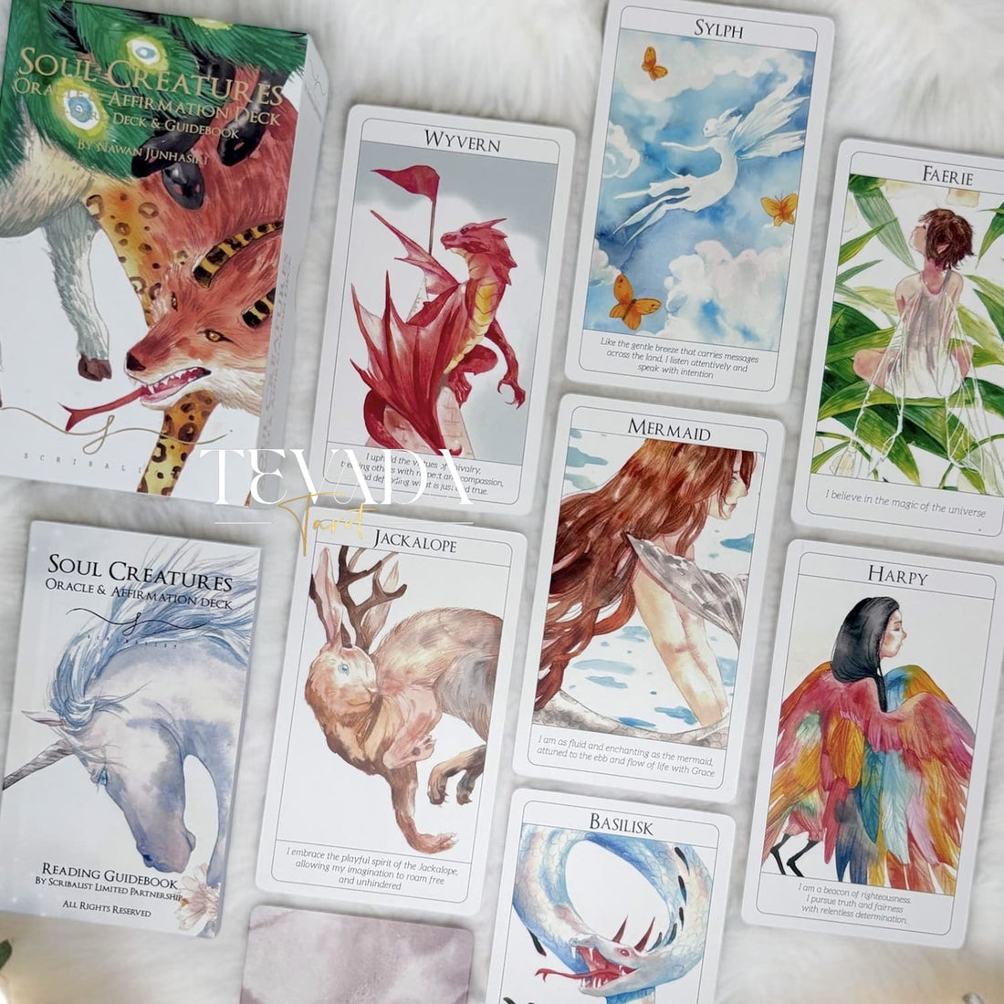 Discover the Soul Creatures Oracle, a 48-card deck illustrated in watercolor style, featuring mythical creatures. Perfect for intuitive guidance, personal growth, and magical reflections.