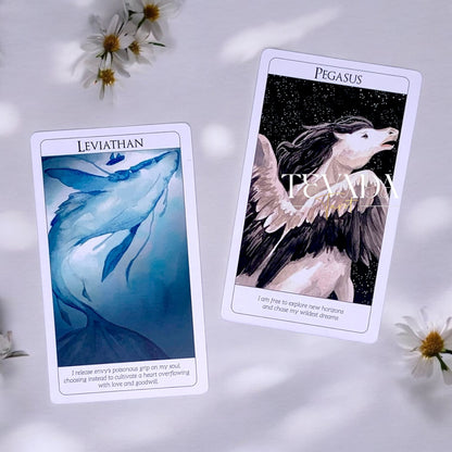 Discover the Soul Creatures Oracle, a 48-card deck illustrated in watercolor style, featuring mythical creatures. Perfect for intuitive guidance, personal growth, and magical reflections.