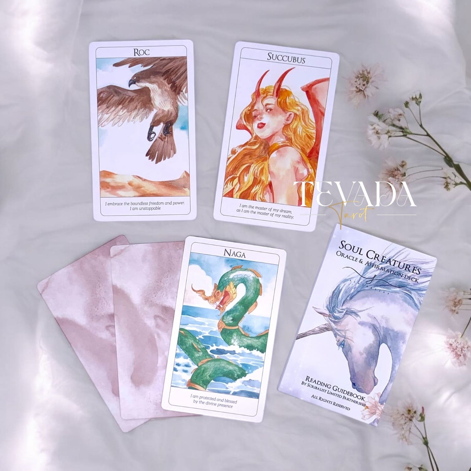 Discover the Soul Creatures Oracle, a 48-card deck illustrated in watercolor style, featuring mythical creatures. Perfect for intuitive guidance, personal growth, and magical reflections.