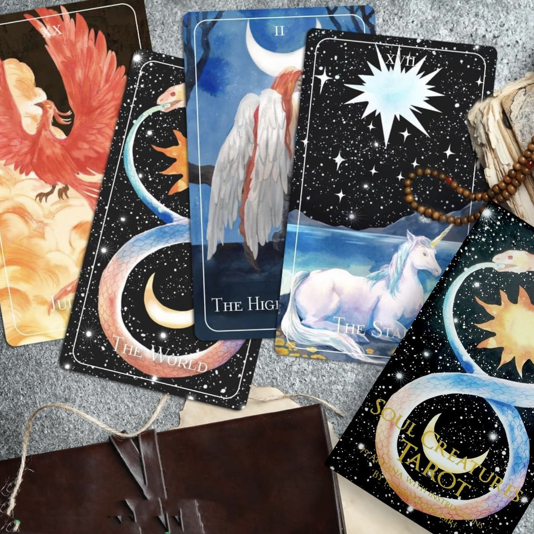 Unleash your intuition with the Soul Creatures Tarot. This stunning 78-card deck features hand-painted watercolor art inspired by global myths, guiding your spiritual journey and self-discovery.