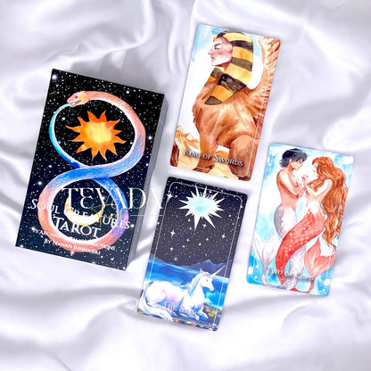 Unleash your intuition with the Soul Creatures Tarot. This stunning 78-card deck features hand-painted watercolor art inspired by global myths, guiding your spiritual journey and self-discovery.