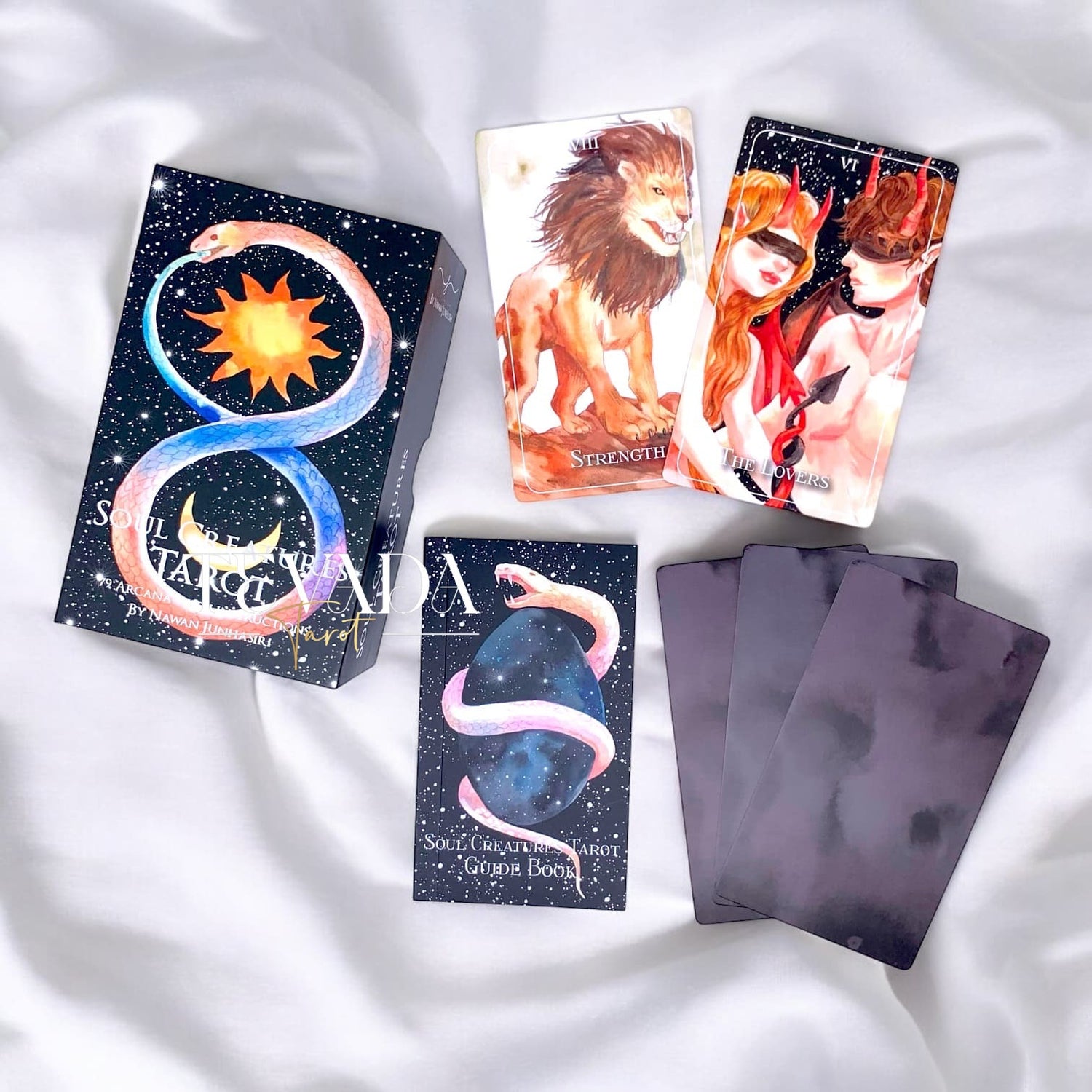 Unleash your intuition with the Soul Creatures Tarot. This stunning 78-card deck features hand-painted watercolor art inspired by global myths, guiding your spiritual journey and self-discovery.