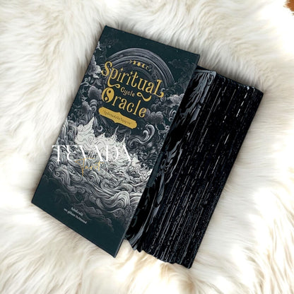 Discover the Spiritual Cycle Oracle, a 66-card deck offering deep insights and guidance. Explore the cycle of the soul with multi-faceted, black &amp; white cards for intuitive and transformative readings.