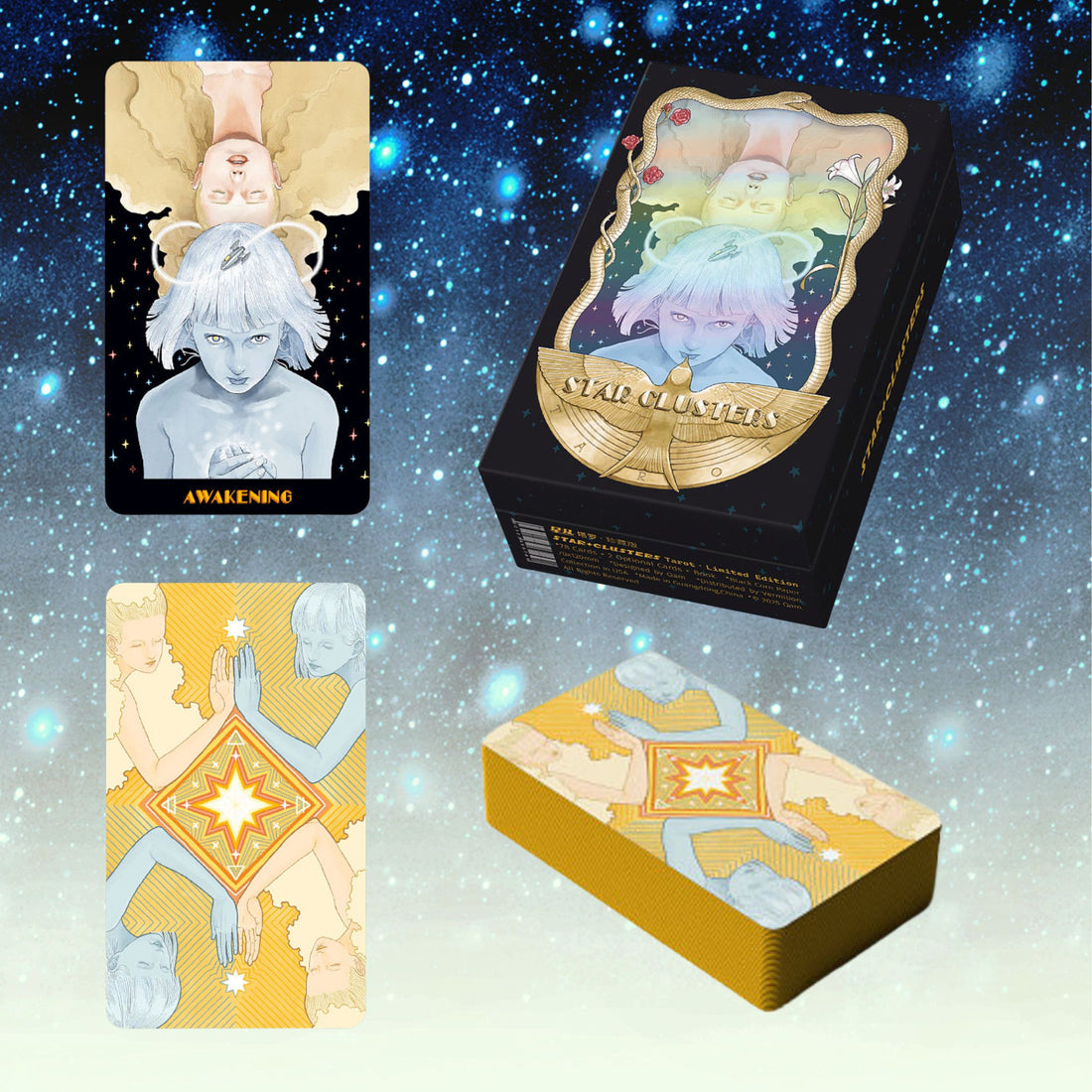 Explore the cosmos through The Star Clusters Tarot: Milky Way Edition — a stunning 78-card deck inspired by vintage sci-fi, cosmic wonder, and intuitive divination.