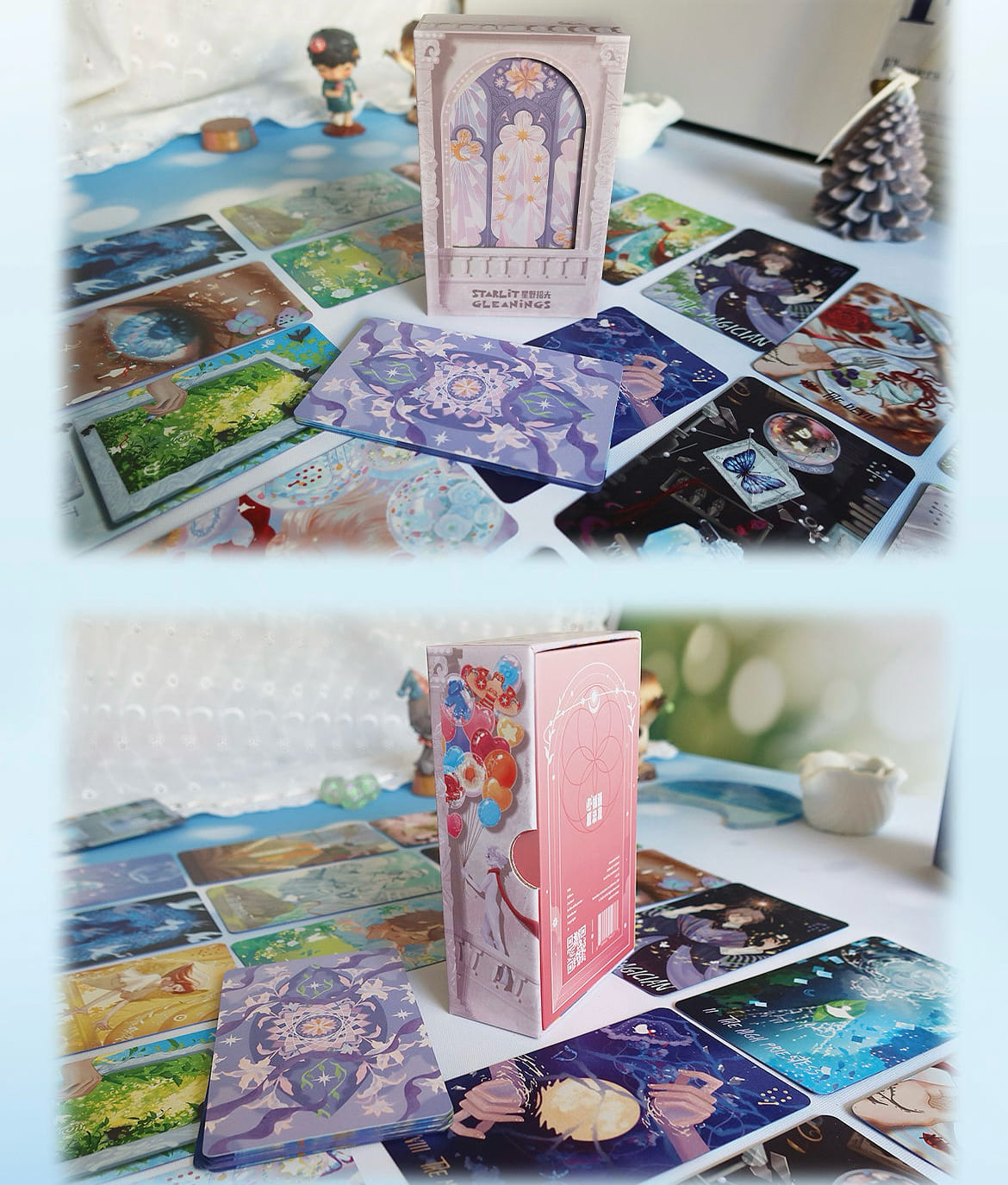 Starlit Gleanings Tarot with cute anime style watercolor art for intuitive divination and healing guidance.