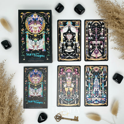 Unlock intuitive guidance with the Starry Enigma Tarot—78 magical cards blending storytelling and tarot wisdom to support clarity, growth, and meaningful divination.