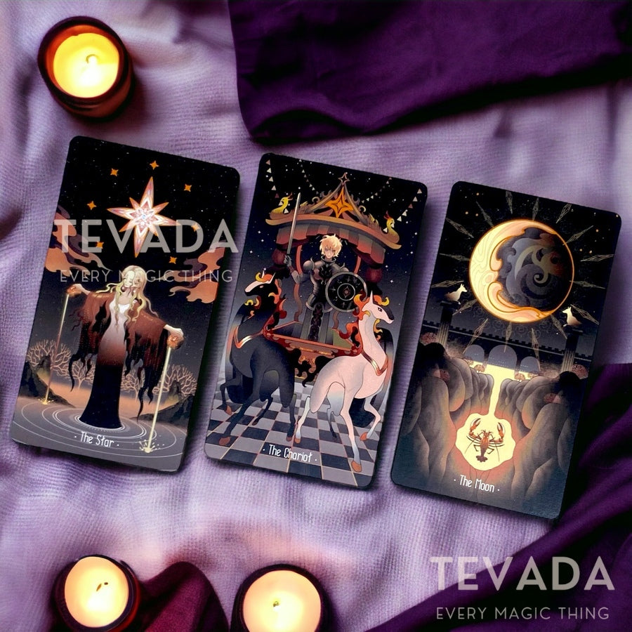 Experience the mystical night with Stars Lighting Up the Night Tarot LIMITED. A Cartoon Tarot Deck for intuitive guidance. Only 2000 available!