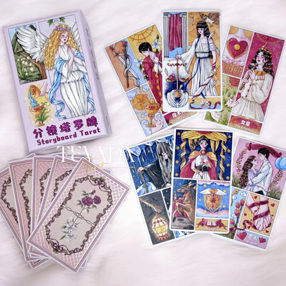 Explore your intuition with the Storyboard Tarot, where each card unfolds like a cinematic scene, offering deep insight and clarity through visually stunning, storyboard-inspired art.