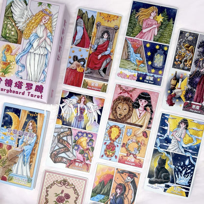 Explore your intuition with the Storyboard Tarot, where each card unfolds like a cinematic scene, offering deep insight and clarity through visually stunning, storyboard-inspired art.