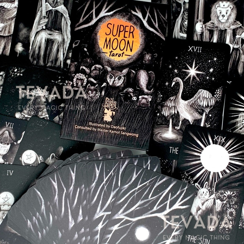 Unveil your intuition with the Super Moon Tarot!  78 enchanting cards bathed in moonlight featuring animal guides. Perfect for tarot beginners &amp; experienced readers alike.
