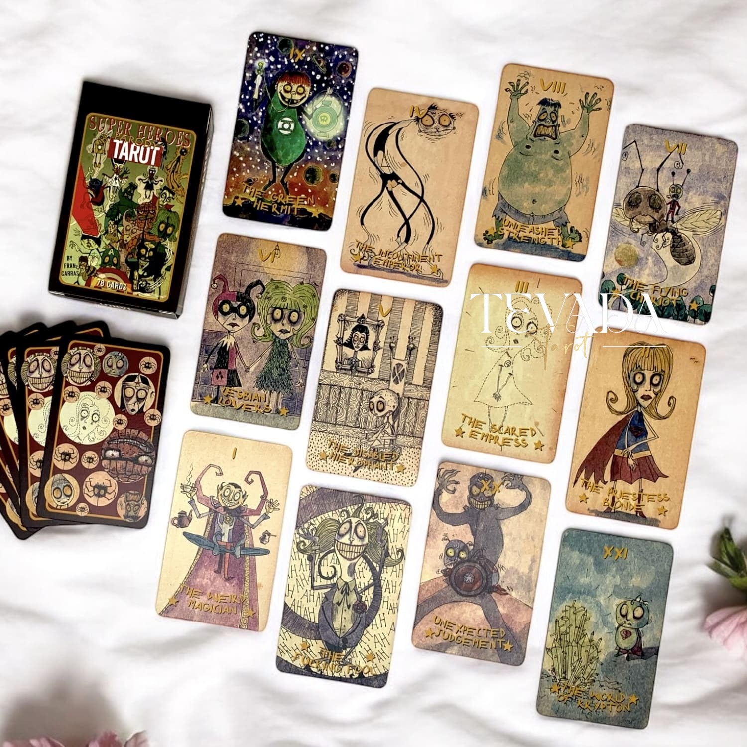 Unleash your intuition with the Super Heroes Tarot PARODY deck. Featuring quirky, superhero-inspired art and a playful twist on classic tarot, this deck brings fun and insight to your readings.