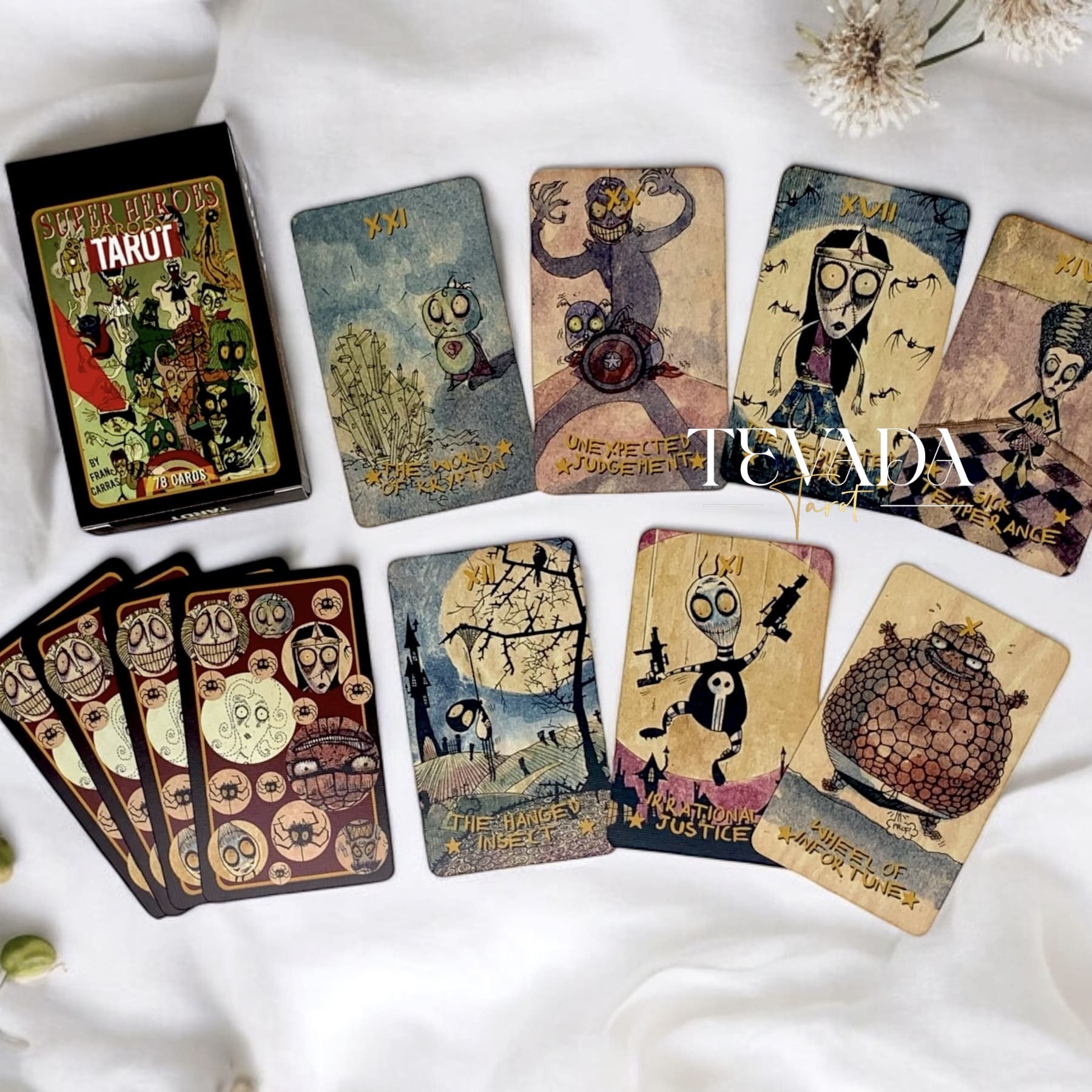 Unleash your intuition with the Super Heroes Tarot PARODY deck. Featuring quirky, superhero-inspired art and a playful twist on classic tarot, this deck brings fun and insight to your readings.