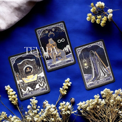 Discover Symbolica Tarot, a 78-card deck of timeless symbols with gold and silver accents. Unlock intuitive readings, clarity, and spiritual growth in every shuffle.