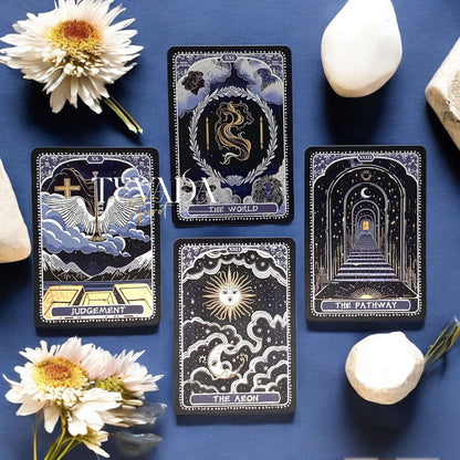 Discover Symbolica Tarot, a 78-card deck of timeless symbols with gold and silver accents. Unlock intuitive readings, clarity, and spiritual growth in every shuffle.