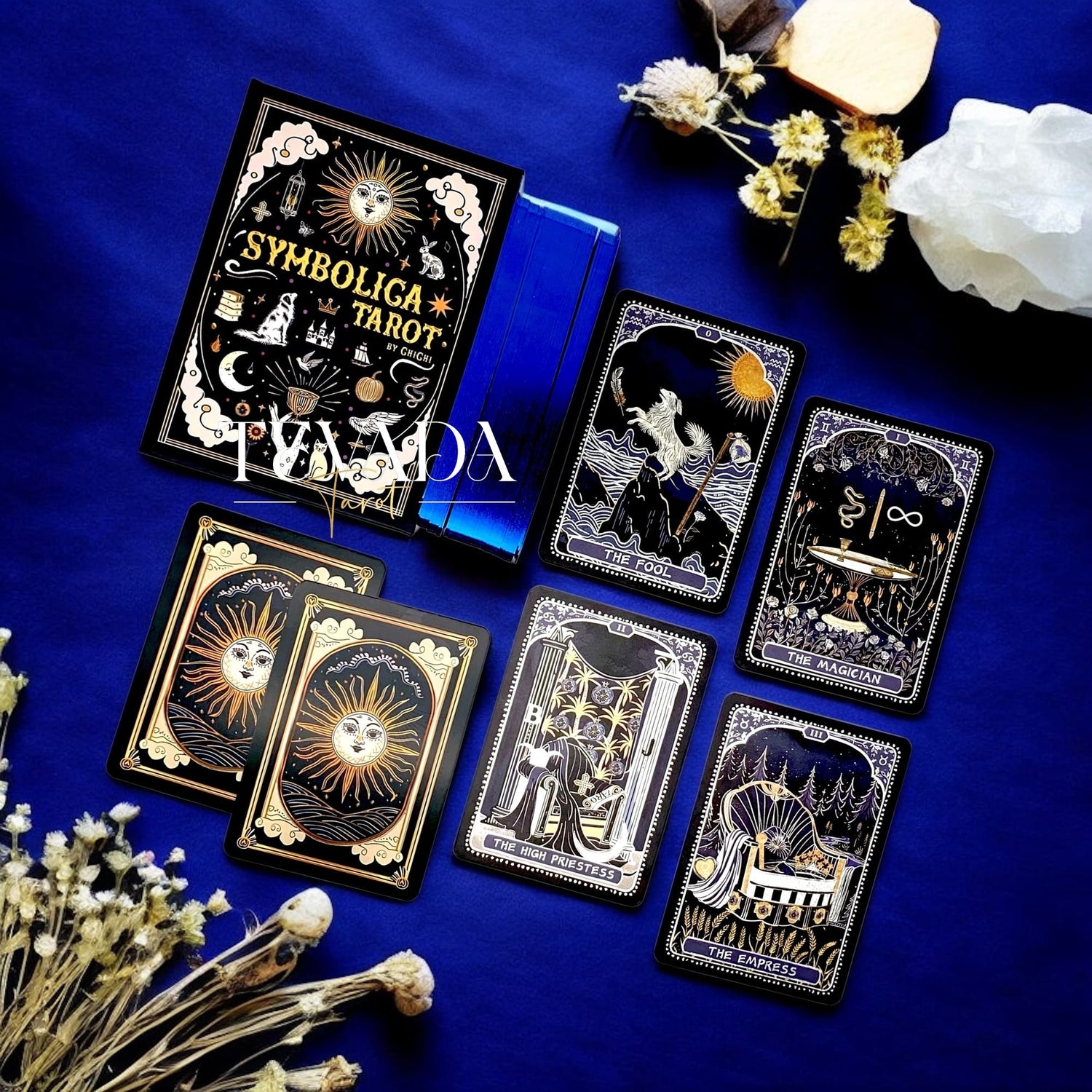 Discover Symbolica Tarot, a 78-card deck of timeless symbols with gold and silver accents. Unlock intuitive readings, clarity, and spiritual growth in every shuffle.