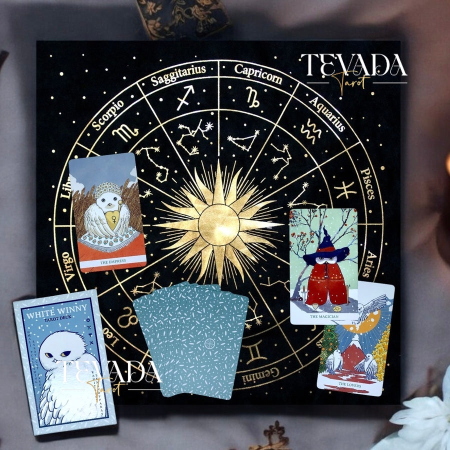 Elevate your tarot practice with our Tarot Table Cloth - Zodiac Sun Tarot Reading Cloth.