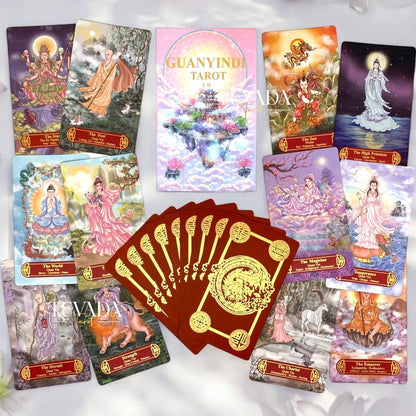 Discover The Guanyindi Tarot: a modern tarot deck with stunning gold accents and new, insightful cards for deeper self-discovery