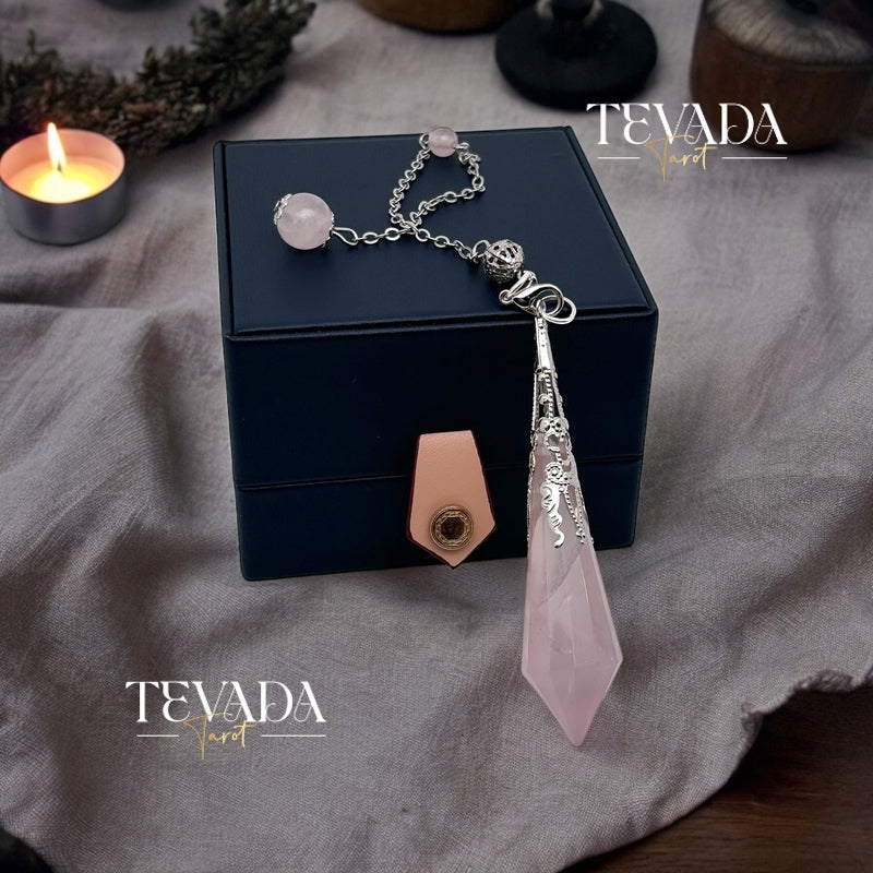 Enhance your spiritual journey with the Mystic Rose Quartz Pendulum. Perfect for meditation, energy healing, and promoting unconditional love and emotional healing. A beautifully crafted divination tool.