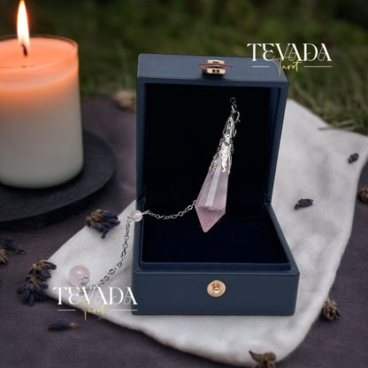 Enhance your spiritual journey with the Mystic Rose Quartz Pendulum. Perfect for meditation, energy healing, and promoting unconditional love and emotional healing. A beautifully crafted divination tool.