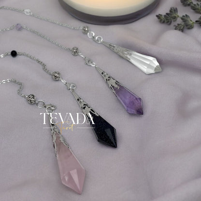 Enhance your spiritual journey with the Mystic Rose Quartz Pendulum. Perfect for meditation, energy healing, and promoting unconditional love and emotional healing. A beautifully crafted divination tool.