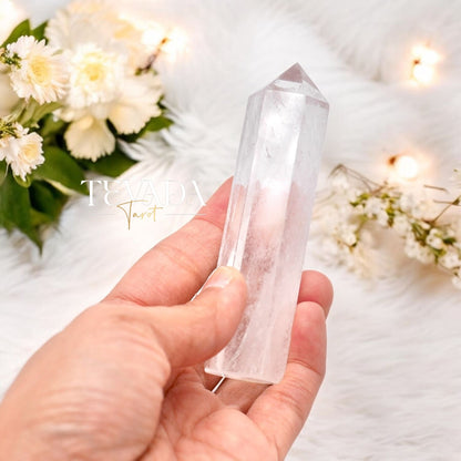 Amplify intuition &amp; energy with this 8-9cm Mystic Clear Quartz Tower. Ideal for meditation, rituals, tarot readings, and chakra balancing. Ethically sourced—perfect for Wiccan supplies &amp; Pagan rituals. Elevate your spiritual toolkit!