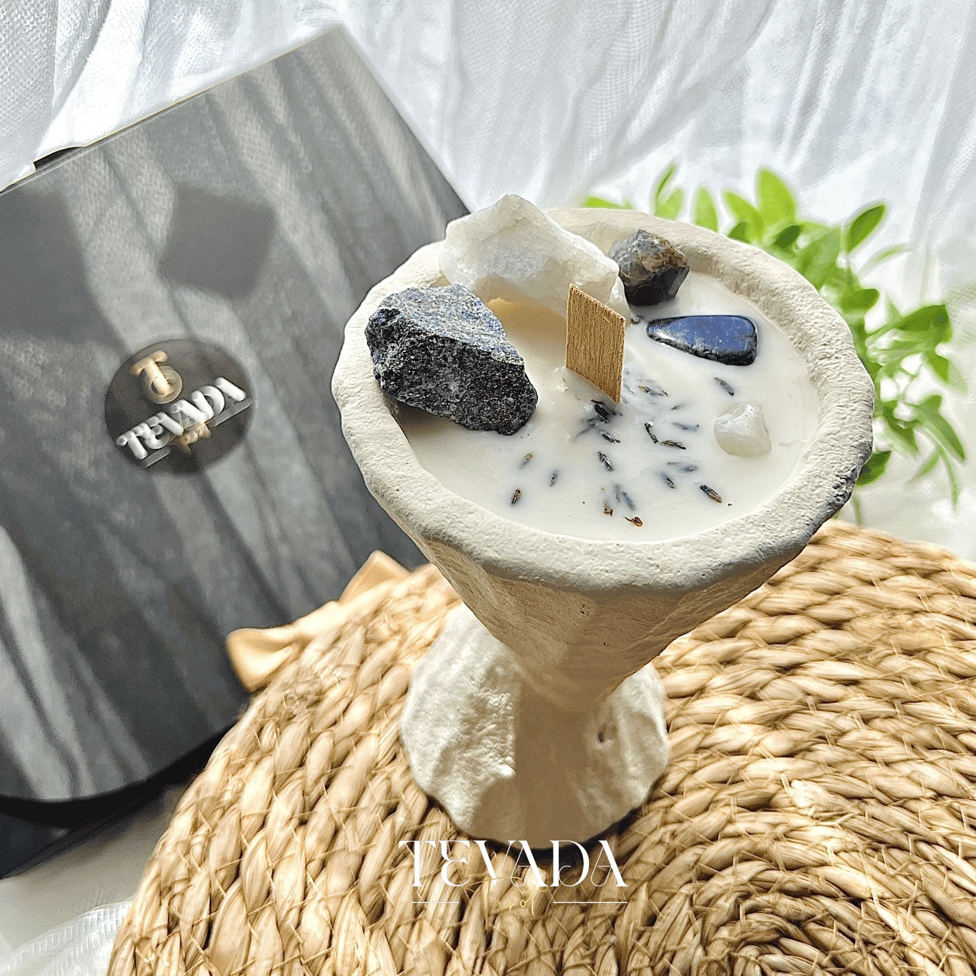 Visionary Clarity Crystal Tarot Candle with amethyst, moonstone, and lapis lazuli for intuition rituals