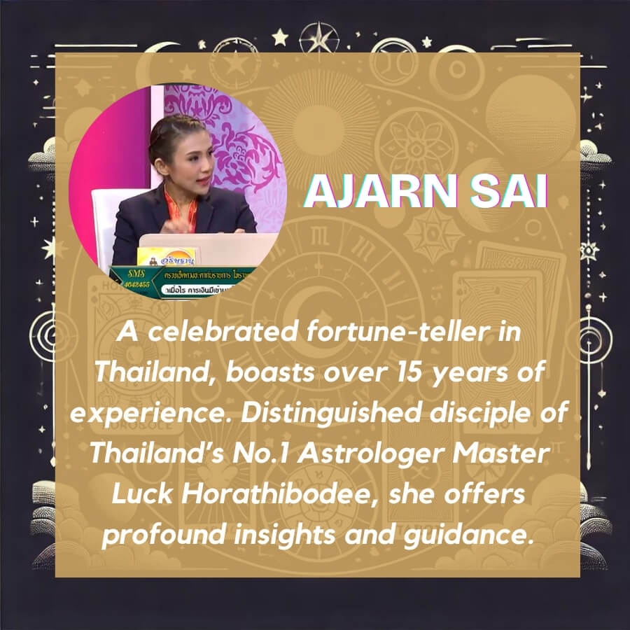 Get precise answers with our 3-Question Tarot Reading by Ajarn Sai. Expert insights, accurate guidance, and personalized service. Book now for clarity on love, career, and personal growth!Unlock your future with Ajarn Sai&