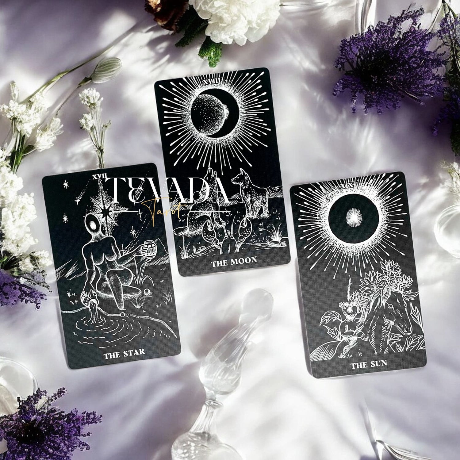 Explore The Arrival Tarot Deck—78 black-and-white tarot cards designed for intuitive readings, spiritual clarity, and guidance through bold contrasts of light and shadow.