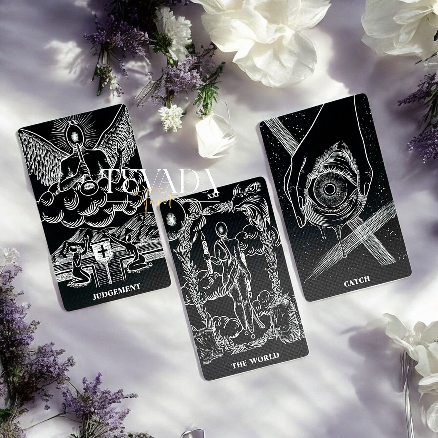 Explore The Arrival Tarot Deck—78 black-and-white tarot cards designed for intuitive readings, spiritual clarity, and guidance through bold contrasts of light and shadow.