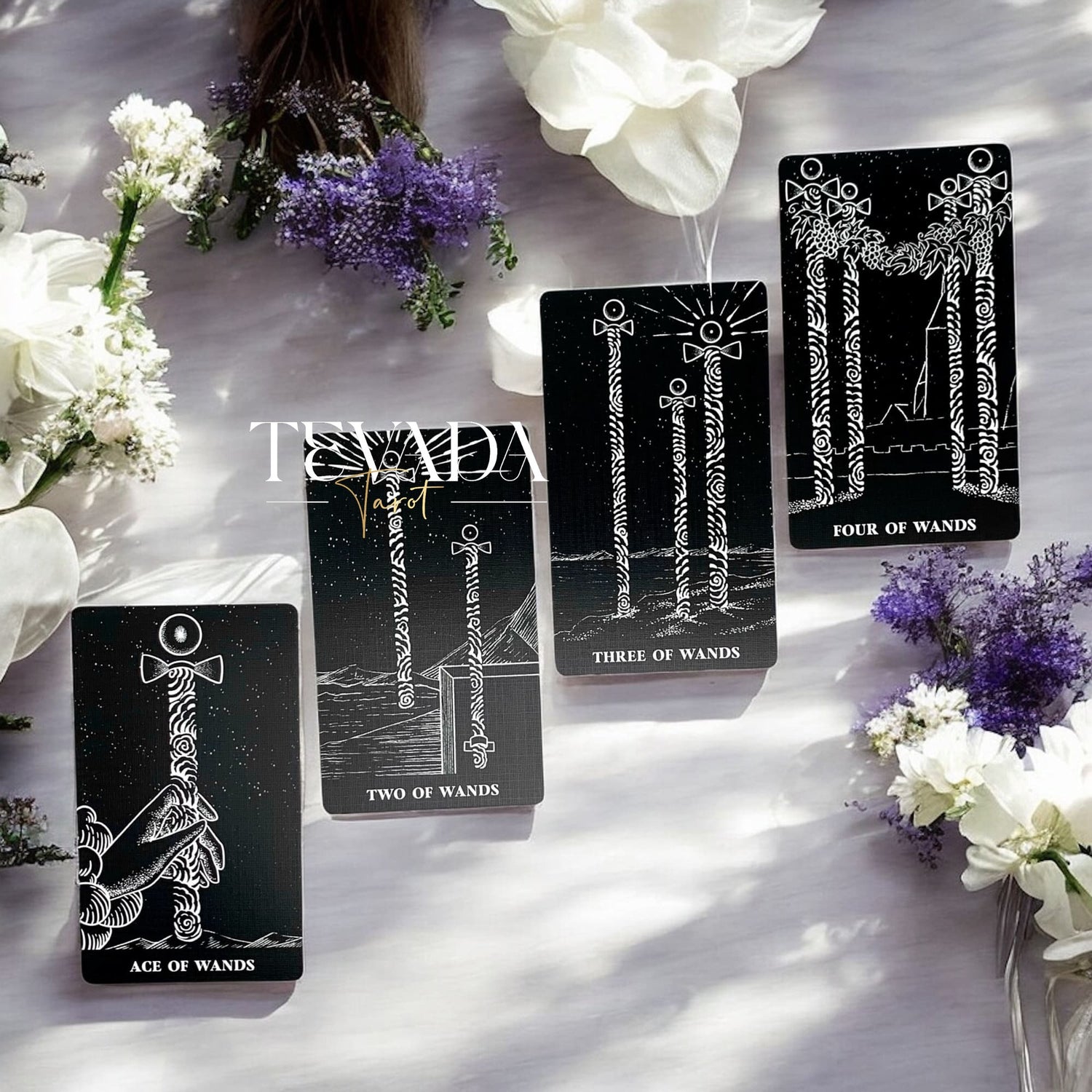 Explore The Arrival Tarot Deck—78 black-and-white tarot cards designed for intuitive readings, spiritual clarity, and guidance through bold contrasts of light and shadow.