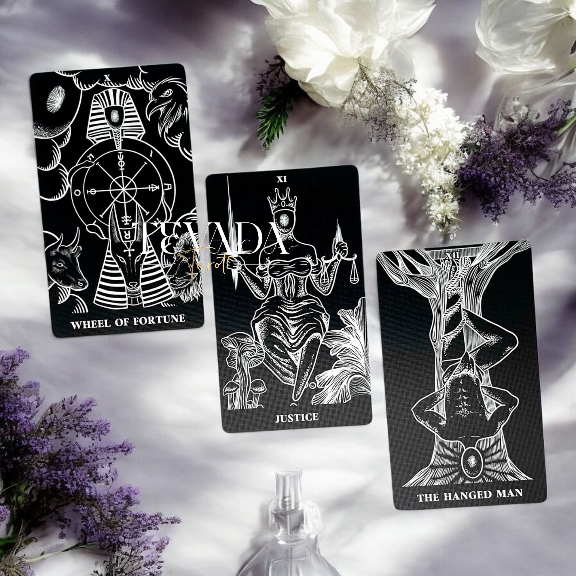 Explore The Arrival Tarot Deck—78 black-and-white tarot cards designed for intuitive readings, spiritual clarity, and guidance through bold contrasts of light and shadow.