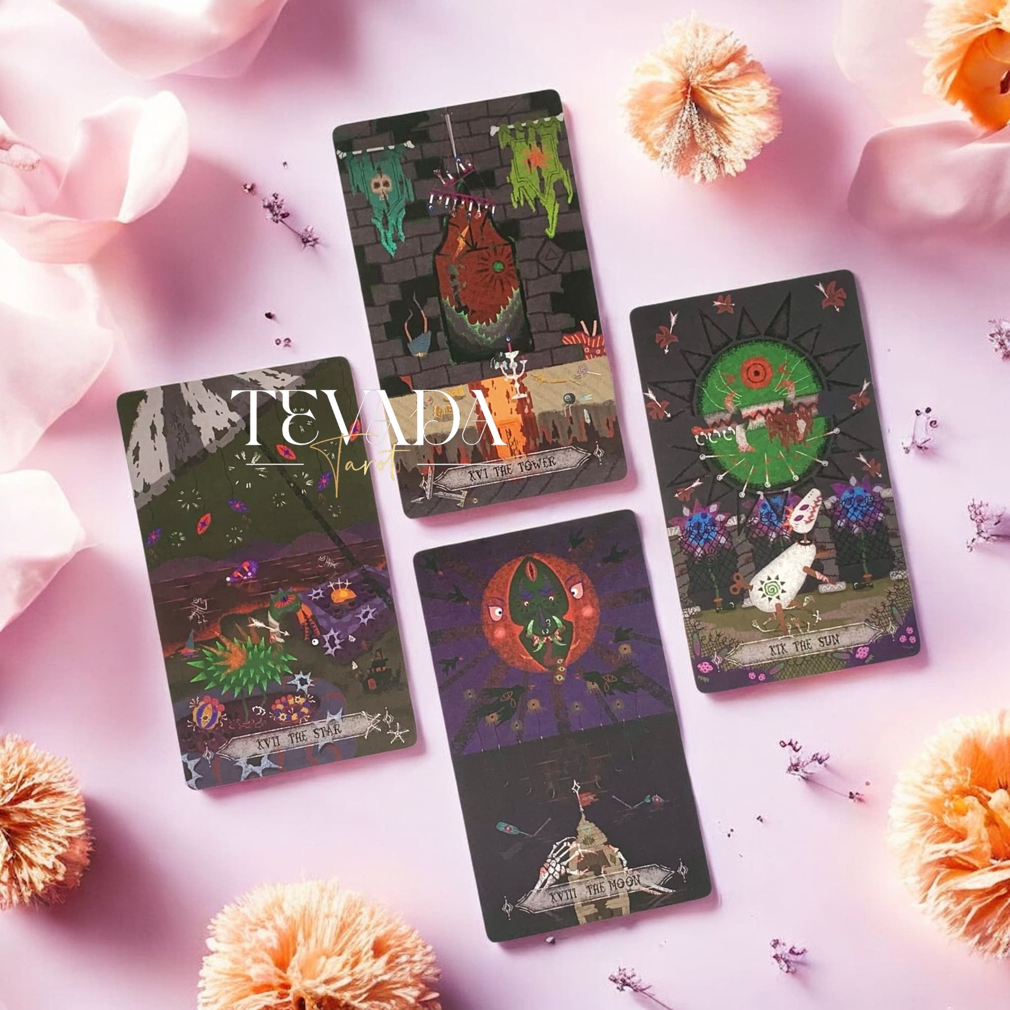Step into The Bizarre Tarot BLACK Edition—78 cards of magical monsters and wizards guiding your intuition, offering divination, clarity, and mystical insight in a world both playful and mysterious.