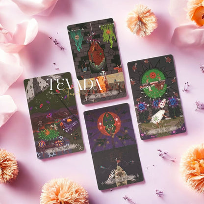 Step into The Bizarre Tarot BLACK Edition—78 cards of magical monsters and wizards guiding your intuition, offering divination, clarity, and mystical insight in a world both playful and mysterious.