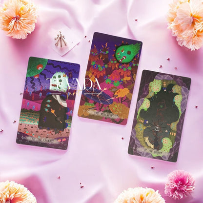 Step into The Bizarre Tarot BLACK Edition—78 cards of magical monsters and wizards guiding your intuition, offering divination, clarity, and mystical insight in a world both playful and mysterious.