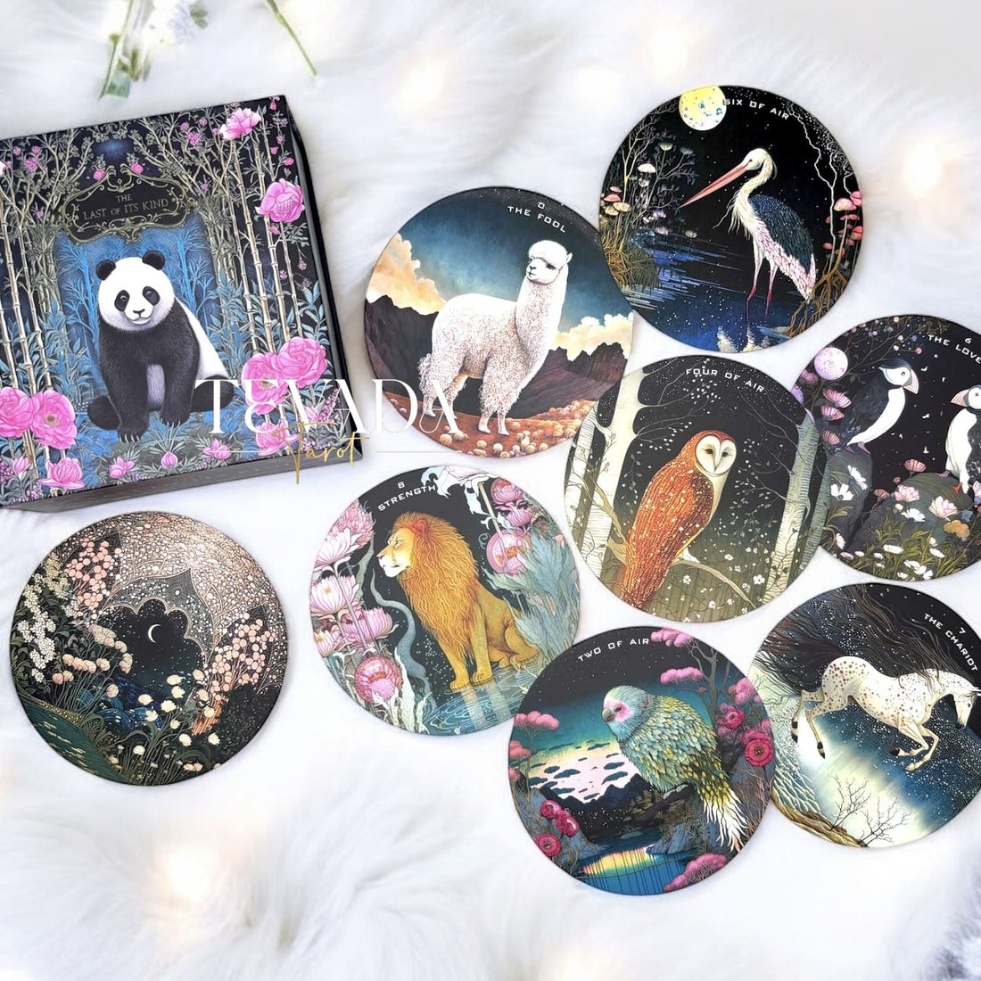 Explore The Last of Its Kind Tarot, a 78-card round deck featuring endangered and extinct animals. Perfect for intuitive readings, personal growth, and connecting with nature&