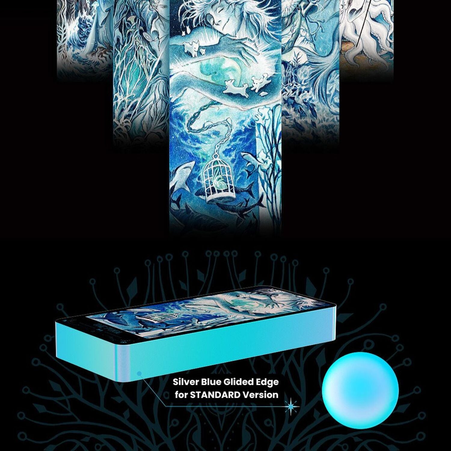 Discover the intuitive magic of The Lighthouse in Fog Tarot, a 78-card deck featuring stunning black and blue designs inspired by mystical ocean tales and ancient legends. Perfect for seekers of wisdom and clarity.